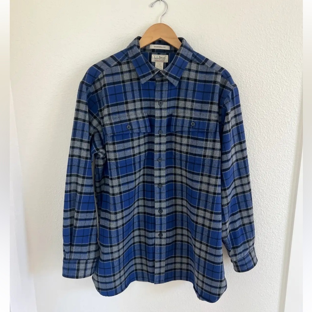 LL Bean Chamois Plaid Flannel Jacket Size M-Tall